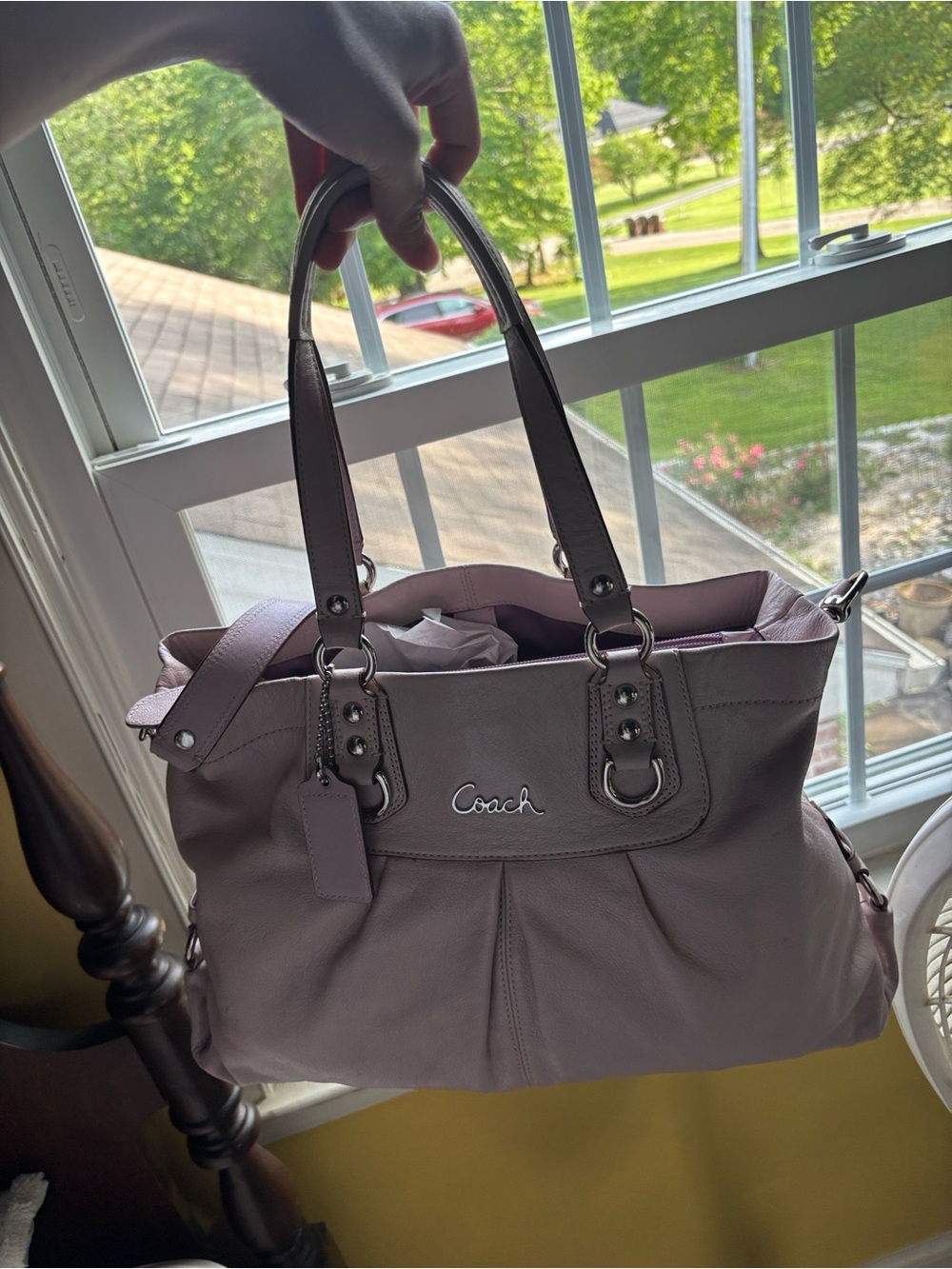 Coach Lavender Leather Shoulder Tote with Silver Hardware